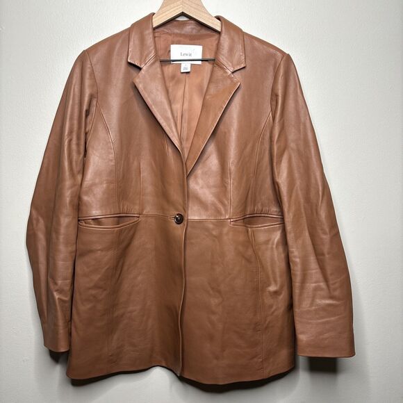 Lewit Leather Blazer Jacket Women's Size‎ 1 Brown Single Button - Picture 1 of 16